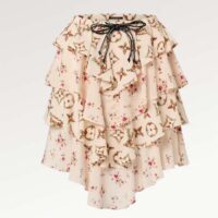 Louis Vuitton Women LV Tiered Floral Print Mini Skirt Silk Pink Beige Regular Fit 1AFDSC