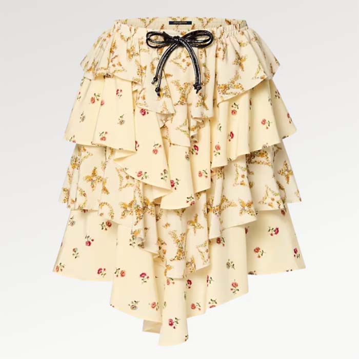 Louis Vuitton Women LV Tiered Floral Print Mini Skirt Silk Eggshell Regular Fit 1AFGO6