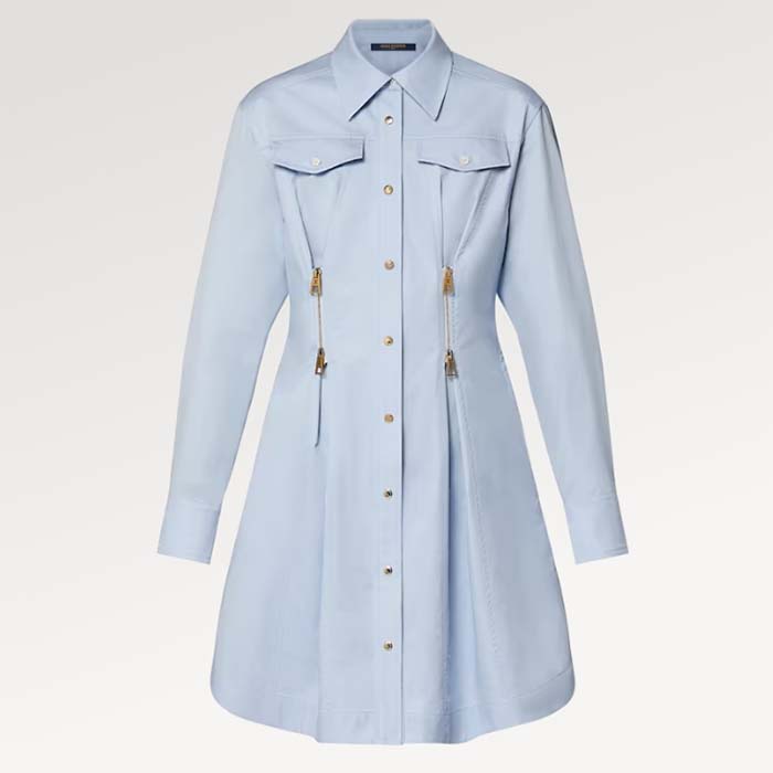 Louis Vuitton Women LV Zipper Waist Shirt Dress Cotton Blue Regular Fit 1AFDF8