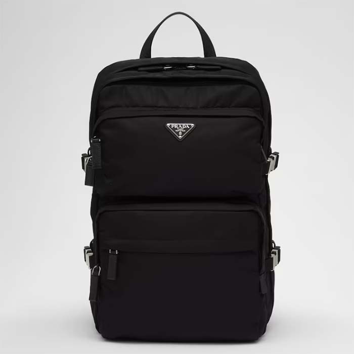 Prada Unisex Re-Nylon Saffiano Leather Backpack Black Fabric Zipper