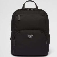 Prada Unisex Re-Nylon Saffiano Leather Backpack Black Fabric Zipper Closure