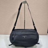 Prada Unisex Re-Nylon Saffiano Leather Shoulder Bag Black Fabric Flap (6)