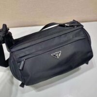 Prada Unisex Re-Nylon Saffiano Leather Shoulder Bag Black Fabric Flap (6)