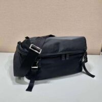 Prada Unisex Re-Nylon Saffiano Leather Shoulder Bag Black Fabric Flap (6)