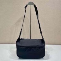 Prada Unisex Re-Nylon Saffiano Leather Shoulder Bag Black Fabric Flap Closure (2)