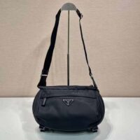 Prada Unisex Re-Nylon Saffiano Leather Shoulder Bag Black Fabric Flap Closure (2)