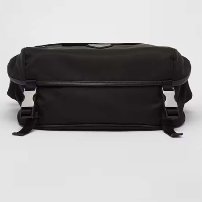 Prada Unisex Re-Nylon Saffiano Leather Shoulder Bag Black Fabric Flap Closure