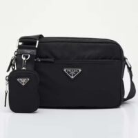 Prada Unisex Re-Nylon Saffiano Shoulder Bag Black Zipper Closure Fabric