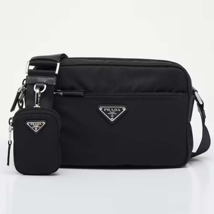 Prada Unisex Re-Nylon Saffiano Shoulder Bag Black Zipper Closure Fabric