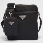 Prada Unisex Re-Nylon Saffiano Shoulder Bag Black Zipper Closure Fabric Leather