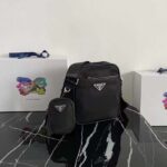 Prada Unisex Re-Nylon Saffiano Shoulder Bag Black Zipper Closure Fabric Leather - Imagen 3