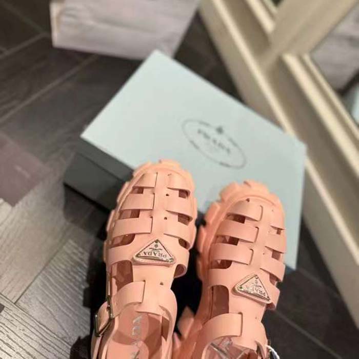 Prada Women Monolith Foam Rubber Sandals Enameled Metal Triangle Logo