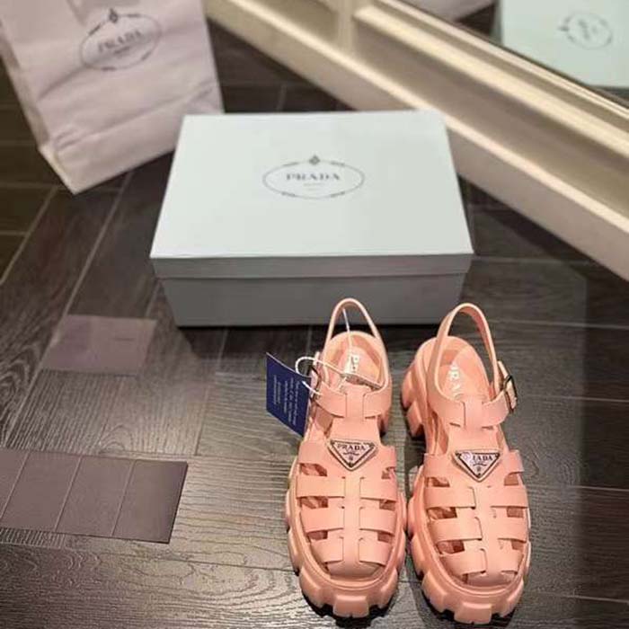 Prada Women Monolith Foam Rubber Sandals Enameled Metal Triangle Logo