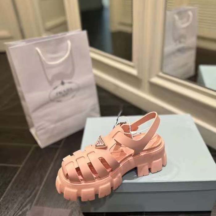 Prada Women Monolith Foam Rubber Sandals Enameled Metal Triangle Logo