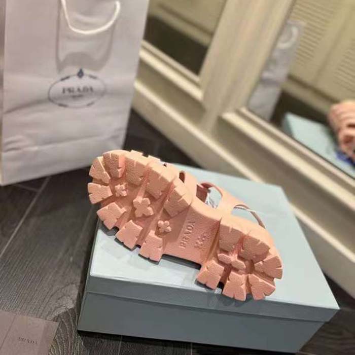 Prada Women Monolith Foam Rubber Sandals Enameled Metal Triangle Logo