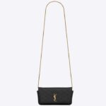 Saint Laurent YSL Damen Schwarzes Gaby-Handyetui mit Kette aus gestepptem Lammleder