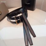 Saint Laurent YSL Women Cassandre Thin Belt Vegetable-Tanned Leather Black – Bild 5