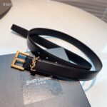Saint Laurent YSL Women Cassandre Thin Belt Vegetable-Tanned Leather Black – Bild 7