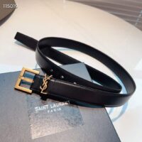 Saint Laurent YSL Women Cassandre Thin Belt Vegetable-Tanned Leather Black (8)