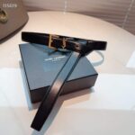 Saint Laurent YSL Women Cassandre Thin Belt Vegetable-Tanned Leather Black – Bild 3