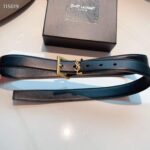 Saint Laurent YSL Women Cassandre Thin Belt Vegetable-Tanned Leather Black – Bild 6