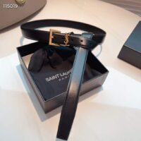 Saint Laurent YSL Women Cassandre Thin Belt Vegetable-Tanned Leather Black (8)