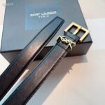 Saint Laurent YSL Women Cassandre Thin Belt Vegetable-Tanned Leather Black – Bild 8