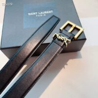 Saint Laurent YSL Women Cassandre Thin Belt Vegetable-Tanned Leather Black (8)