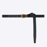 Saint Laurent YSL Women Cassandre Thin Belt Vegetable-Tanned Leather Black (8)