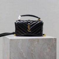 Saint Laurent YSL Women College Mini Chain Bag Black Shiny Crackled Leather (9)