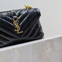 Saint Laurent YSL Women College Mini Chain Bag Black Shiny Crackled Leather (9)