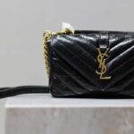 Saint Laurent YSL Women College Mini Chain Bag Black Shiny Crackled Leather – Image 7