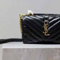 Saint Laurent YSL Women College Mini Chain Bag Black Shiny Crackled Leather (9)