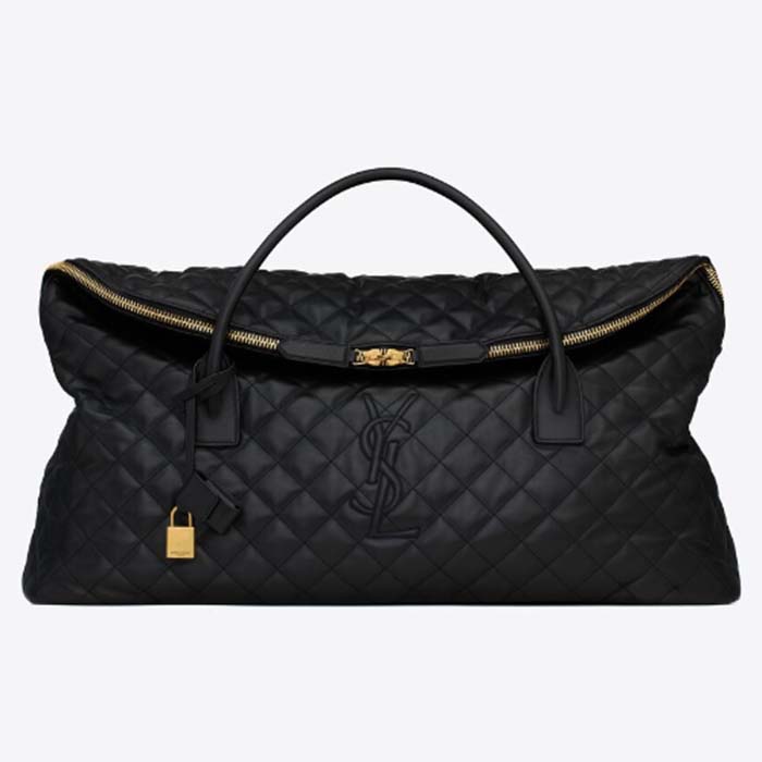 Saint Laurent YSL Women ES Giant Travel Bag Black Gold Quilted Calfskin Leather
