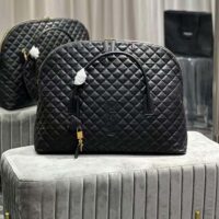 Saint Laurent YSL Women ES Giant Travel Bag Black Gold Quilted Calfskin Leather (3)