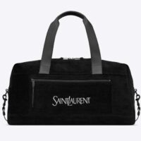 Saint Laurent YSL Women Jaquard Duffle Bag Black Cotton Calfskin Leather (5)