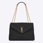 Saint Laurent YSL Donna Media Pelle Trapuntata Nera Pelle di Vitello Ottone