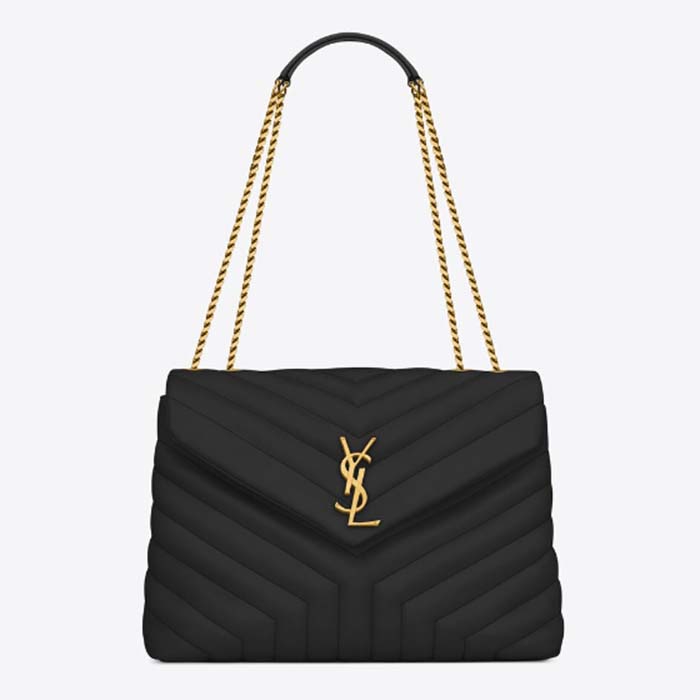 Saint Laurent YSL Women Medium Quilted Leather Black Calfskin Leather Brass