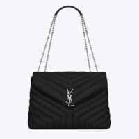 Saint Laurent YSL Women Medium Quilted Leather Black Noir Silver Calfskin Leather (1)