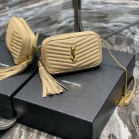 Saint Laurent YSL Women Mini Lou Quilted Leather Beige Gold Zip Closure (7)