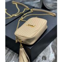 Saint Laurent YSL Women Mini Lou Quilted Leather Beige Gold Zip Closure (7)