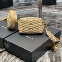 Saint Laurent YSL Women Mini Lou Quilted Leather Beige Gold Zip Closure (7)