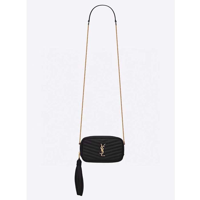 Saint Laurent YSL Women Mini Lou Quilted Leather Black Gold Zip Closure