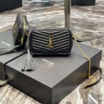 Saint Laurent YSL Women Mini Lou Quilted Leather Black Gold Zip Closure – Image 2