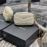 Saint Laurent YSL Women Mini Lou Quilted Leather White Gold Zip Closure – Image 4