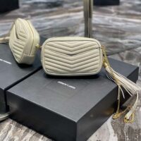 Saint Laurent YSL Women Mini Lou Quilted Leather White Gold Zip Closure (4)