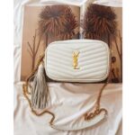 Saint Laurent YSL Women Mini Lou Quilted Leather White Gold Zip Closure – Image 2