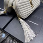 Saint Laurent YSL Women Mini Lou Quilted Leather White Gold Zip Closure – Image 11