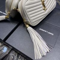 Saint Laurent YSL Women Mini Lou Quilted Leather White Gold Zip Closure (4)