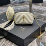 Saint Laurent YSL Women Mini Lou Quilted Leather White Gold Zip Closure – Image 3